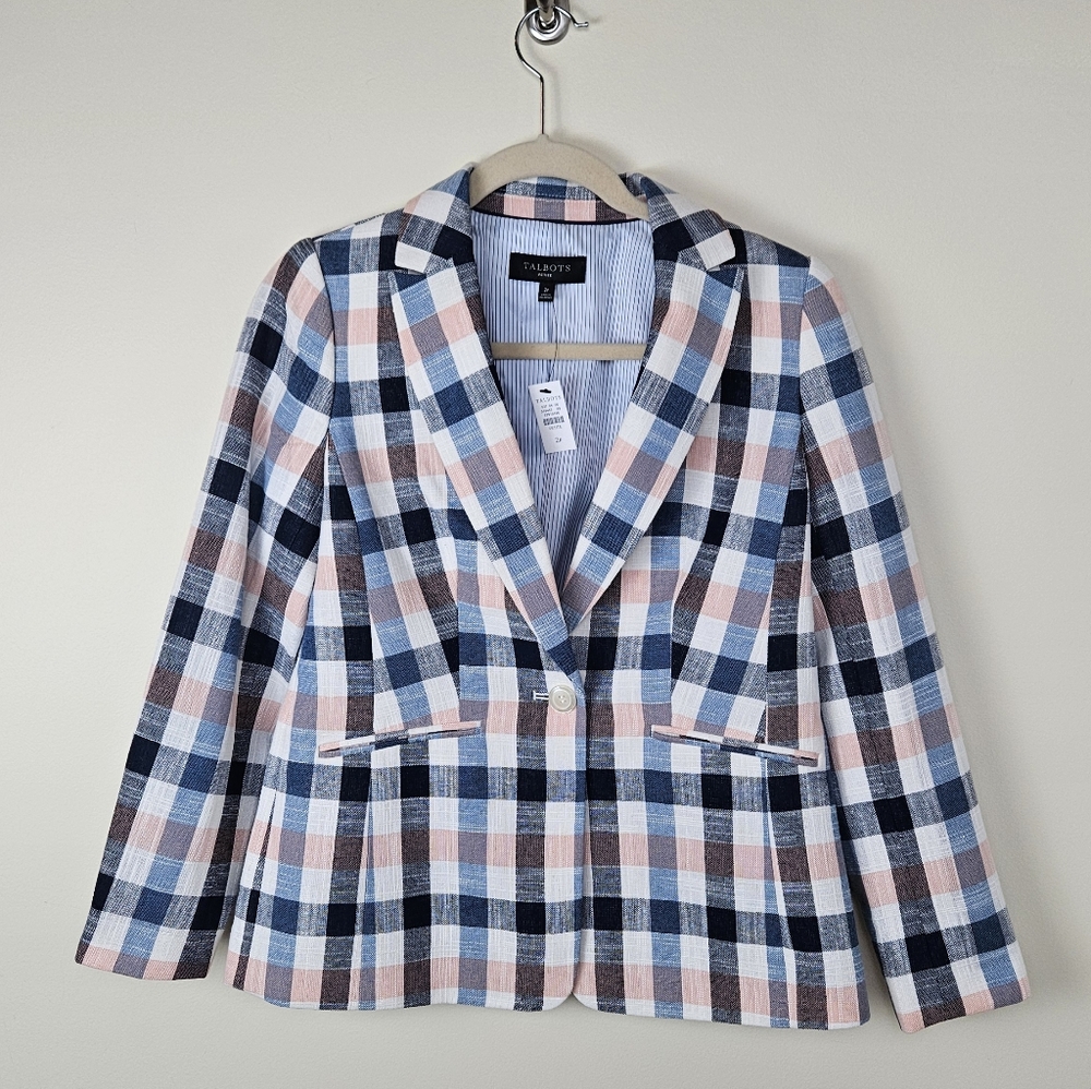 NWT Talbots Vivid Plaid Blazer Jacket Preppy Womens Size Petite 2P